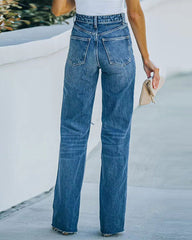 High Rise Long Ripped Wide-leg Denim Jeans