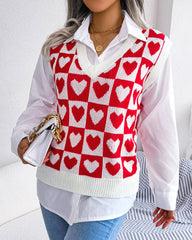 Valentine's Day Love V Neck Knit Sweater Vest