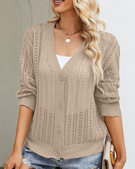 Rib Knit Button Front Cardigan with Pockets