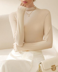 Half High Neck Long Sleeve Thread Slim-fit T-shirt