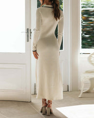 Turndown Collar Button Knit Slim Fit Maxi Dress