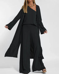 Four-Piece Set Sleeveless T-Shirt Vest, Open-Front Cardigan, Long-Sleeve Jacket, and Wide-Leg Pants