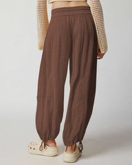 Drawstring Waist Plain Wide Leg Pants