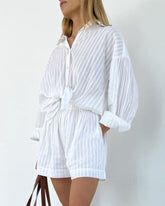 Long Sleeve Striped Shirt Shorts Two Piece Set Shirts Mini Shorts Suit