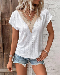 Dressy Top V Neck Short Sleeve Summer T Shirts Tops Loose Blouses