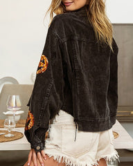 Halloween Pumpkin Sequined Distressed Corduroy Jacket