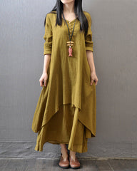 Loose Boho Cotton Maxi Kaftan Dress Layer Casual Long Tunic Dress