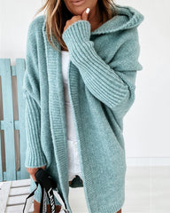 Hooded Batwing Knit Sweater with Soft and Loose Fit, Back Panel Patchwork