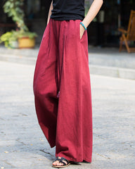 High Waist Casual Cotton Linen Wide Leg Jogging Harem Pants