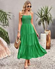 Sleeveless Lace-up Backless Smocked Tiered Maxi Dress Boho Long Beach Sundresses