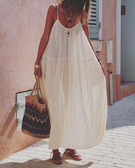 Casual Thin Beach Dress Solid Color Loose Spaghetti Strap Swing Dress