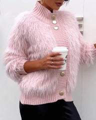 Women's Faux Fur Sweater Cardigan Knitted Turtleneck Jumper Fluffy Coat