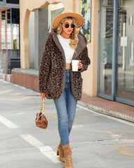 Hooded Loose Leopard Plush Cardigan Jacket
