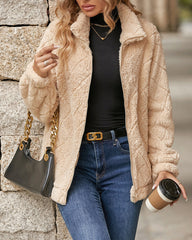 Zipper Plaid Fleece Pockets Women's Coat Cardigan