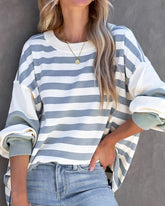 Stripe Drop Shoulder Striped Pullover Sweatshirt