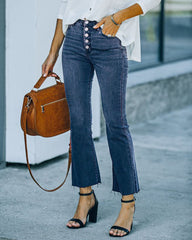 Buckle Design High-waisted Micro-flared Jeans Casual Cropped Pants