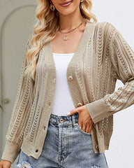 Rib Knit Button Front Cardigan with Pockets