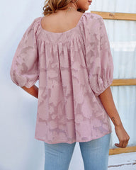 Quare Neck Babydoll Tops 3/4 Puff Sleeve Lace Blouse Summer Floral Textured Shirts