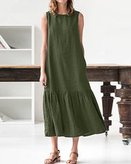 Loose Slim Mid-length Stitching Ruffled Sleeveless Dress