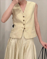 Casual Single-Breasted Sleeveless Crop Vest