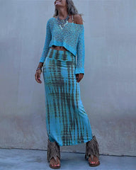 Stitching Hollow Women's Knitted Sweater Loose Round Neck Sunscreen Blouse