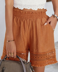 Casual High Waist Stretch Lace Hollow Lace Wide Leg Shorts