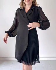 Solid Color Lapel Pleated Blazer Dress