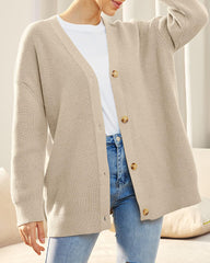 Open Front Oversized Button Lightweight Sweaters V Neck Loose Cardigans Knit Outwear