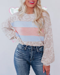 Contrast Color Top Leopard Print Round Neck Long Sleeve Sweatshirt