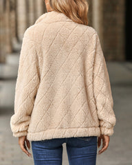 Zipper Plaid Fleece Pockets Women's Coat Cardigan