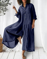 Loose Stand Collar Long Cropped Sleeve Jumpsuit