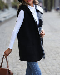 Mid-length Hooded Sleeveless Plaid Double-sided Velvet Loose Jacket