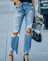 High Waist Fashion Distressed Ripped Jeans Casual Women's 90??£¤S Flare Jeans