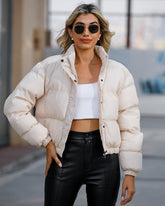 Short Puffer Jacket Stands Up Button Zipper Outerwear