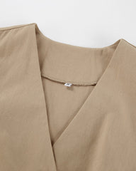 Two Piece Set Women Elegant Sleeveless V-Neck Tops Fashion Cotton Wide Leg Shorts