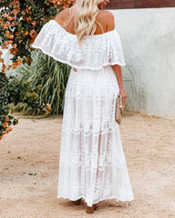 Off Shoulder Lace Maxi Dress Boho White Bridesmaid Wedding Evening Party Dresses