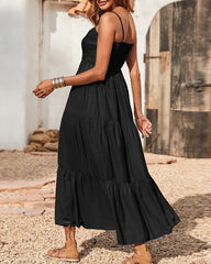 Bohemian Long Dress Spaghetti Strap Solid Swing Beach Sleeveless Maxi Dress