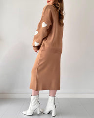 Chic Two-piece Set Hearts Knit Pullover and Hip Wrap Skirt