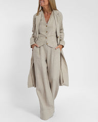 Casual Slim Fit Long Blazers Collar Jacket with Flap Pockets