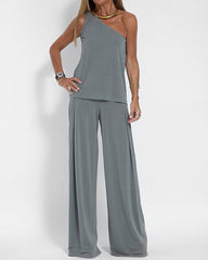 Four-Piece Set Sleeveless T-Shirt Vest, Open-Front Cardigan, Long-Sleeve Jacket, and Wide-Leg Pants