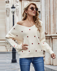 Drop Shoulder Heart Embroidered Jumper