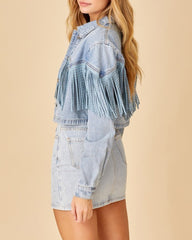 Fringe Denim Jacket Cropped Tassel Jean Jacket