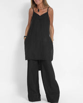Women Casual Long Vest and Wide Leg Pants Two Pieces Set Suits