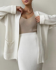 Two Piece Outfit Sweater Set Knitted Cardigan Loose High Waist Long Skirts