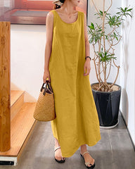 Sling Long Dress Loose Pocket Round Neck Sleeveless Dress