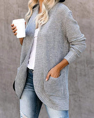 Long Sleeve Open Front Cardigans Curved Fly Pocket Sweater Outwear