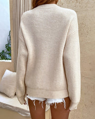 Waffle Knit Button V Neck Sweater Casual Long Sleeve Knit Pullover