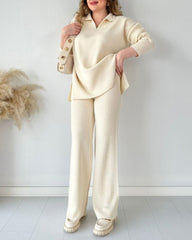 Women's Two Piece Sets Casual Loose Knitted Long Sleeve Sweater + Wide Leg Pants