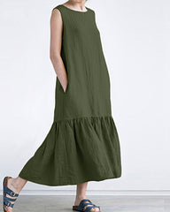 Loose Slim Mid-length Stitching Ruffled Sleeveless Dress