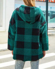 Plaid Oversized Casual Open-Front Double-Layered Fleece Coat